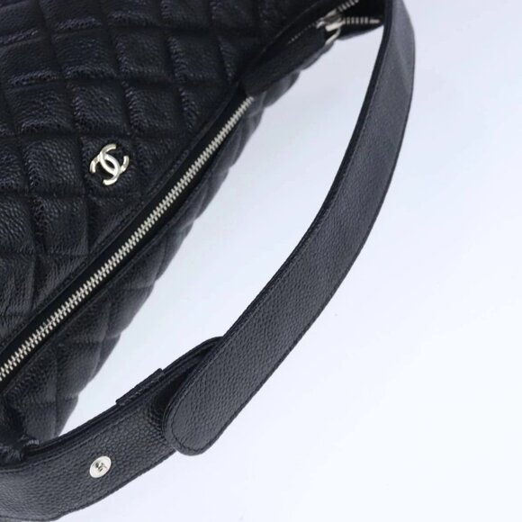CHANEL Matelasse Hand Bag Grained Calf Skin Black CC Auth - Picture 6 of 16